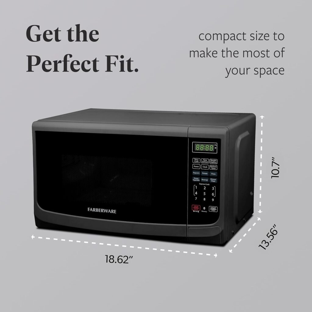 Farberware Countertop Microwave 700 Watts, 0.7 Cu. Ft. - Microwave Oven With LED Lighting and Child Lock - Perfect for Apartments and Dorms - Easy Clean Grey Interior, Retro Black