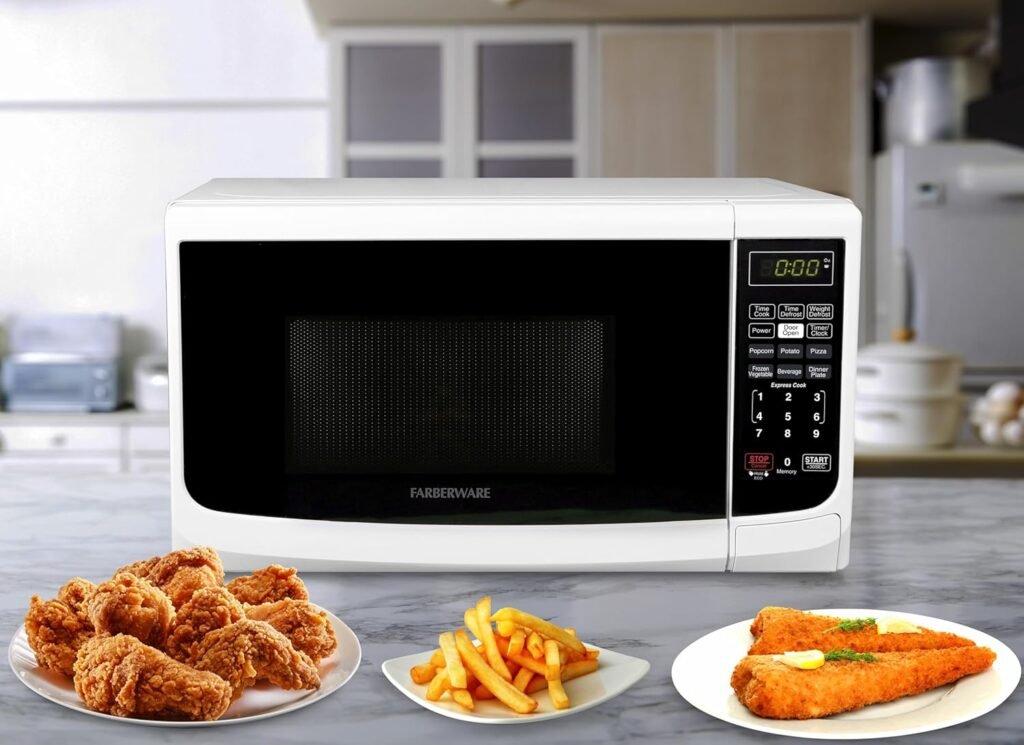 Farberware Countertop Microwave 700 Watts, 0.7 Cu. Ft. - Microwave Oven With LED Lighting and Child Lock - Perfect for Apartments and Dorms - Easy Clean Grey Interior, Retro Black