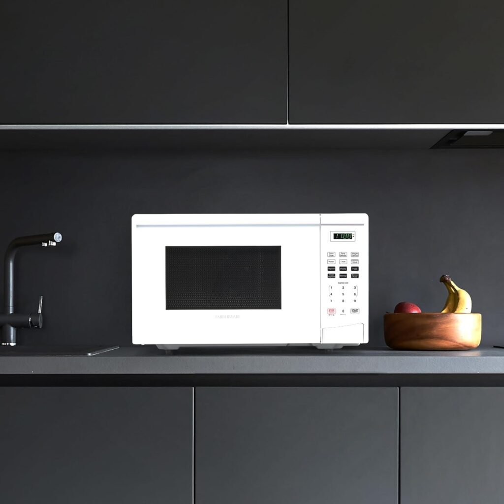Farberware Countertop Microwave 700 Watts, 0.7 Cu. Ft. - Microwave Oven With LED Lighting and Child Lock - Perfect for Apartments and Dorms - Easy Clean Grey Interior, Retro Black