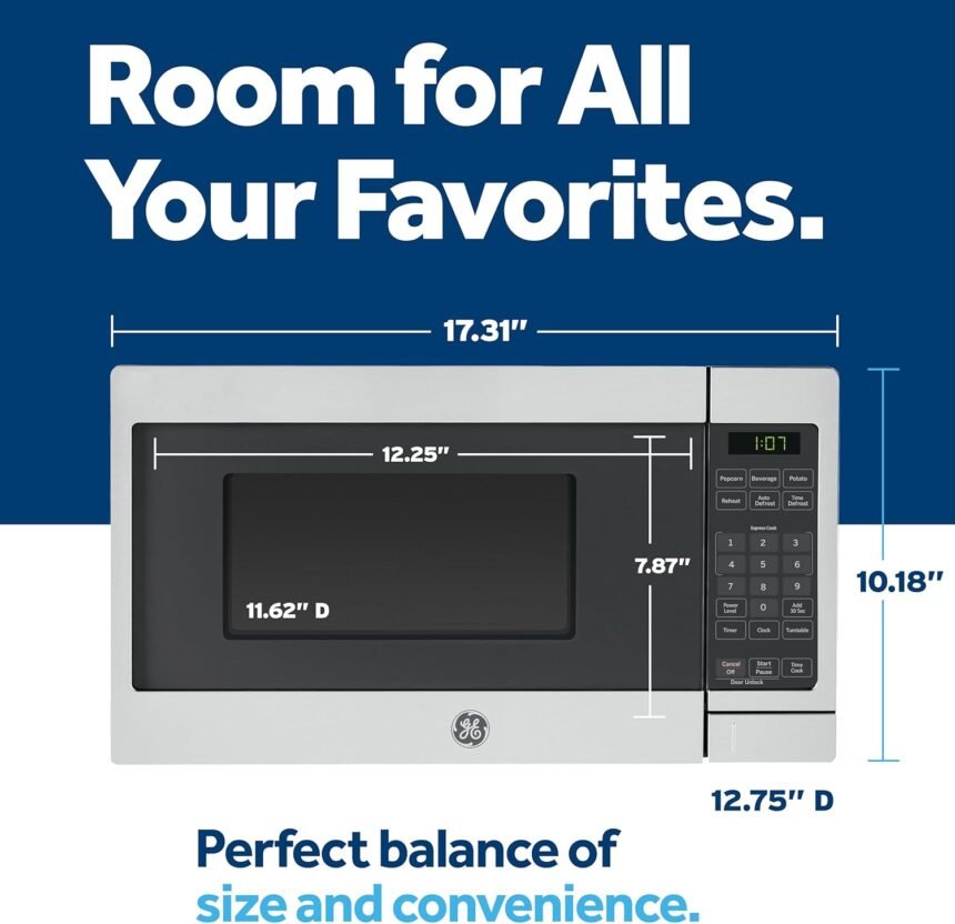 Ge gcst07n1wss microwave oven 700 watt 6 auto cooking settings kitchen essentials for the countertop dorm room or apartm 1