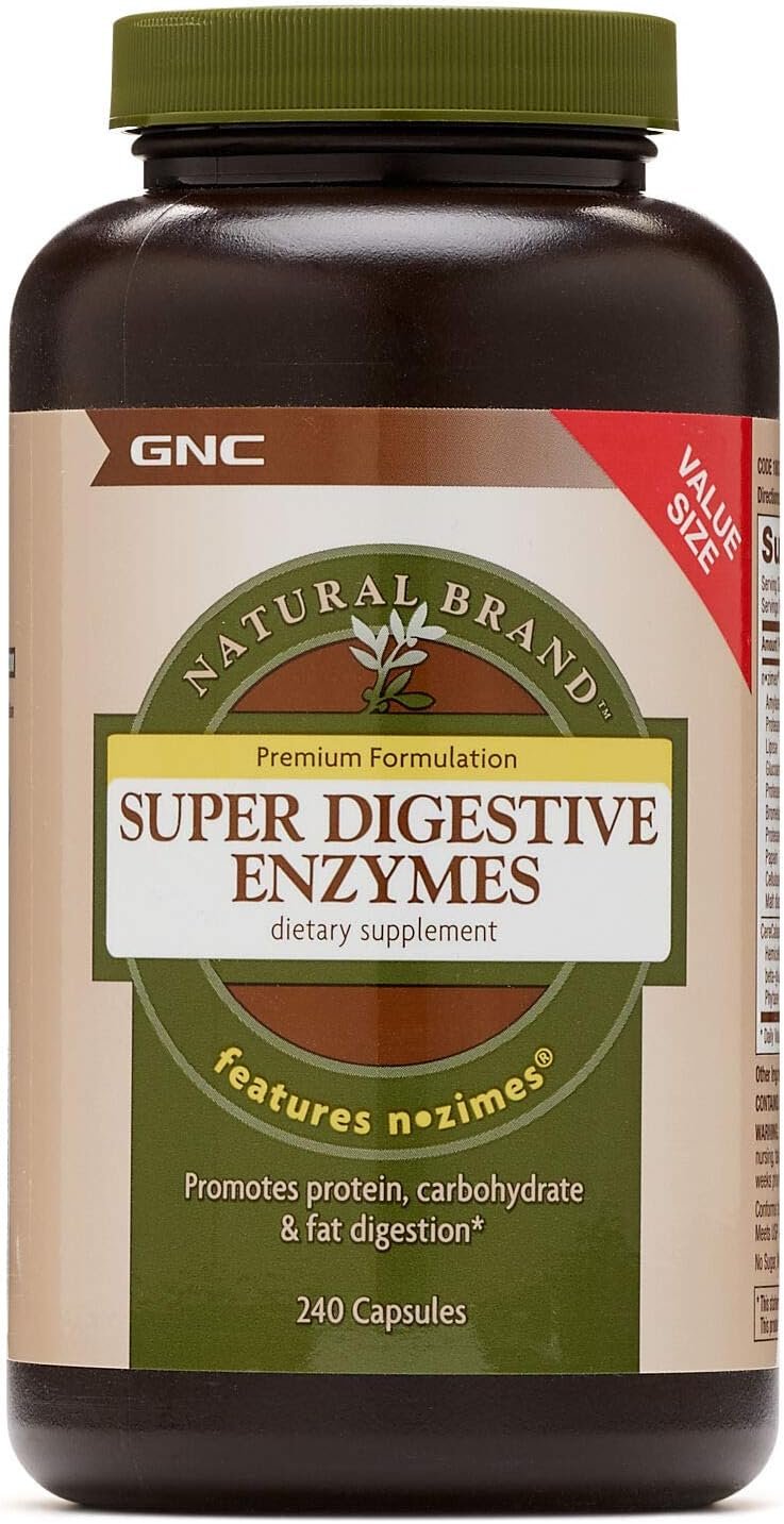 Gnc natural brand super digestive enzymes 240 capsules supports protein carbohydrate and fat digestion