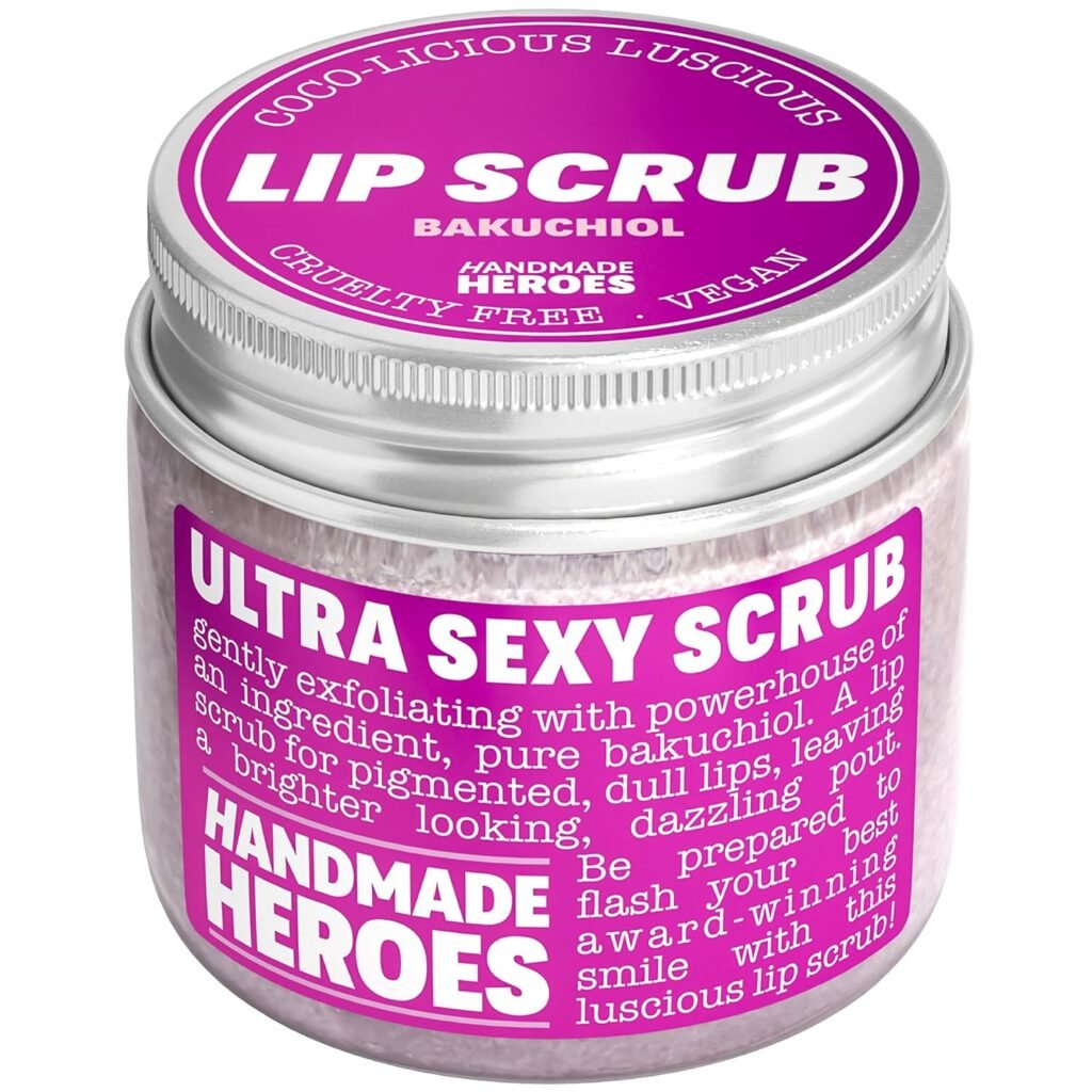 Handmade Heroes 100% Natural Lip Scrub, Vegan Conditioning Coconut Exfoliator - Gentle Exfoliant, Sugar Polish and Scrubber for Chapped Dry Lips, 1oz (Coconut Sorbet)