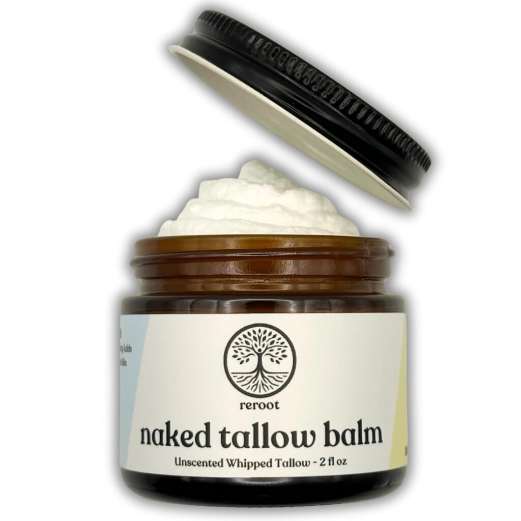 Handmade NAKED TALLOW BALM | 1 Ingredient - 100% Grass Fed Tallow | Whole Body  Face | Whipped  UNSCENTED for Sensititve Dry Skin, Babies, Eczema, Psoriasis, Rosacea (2oz)