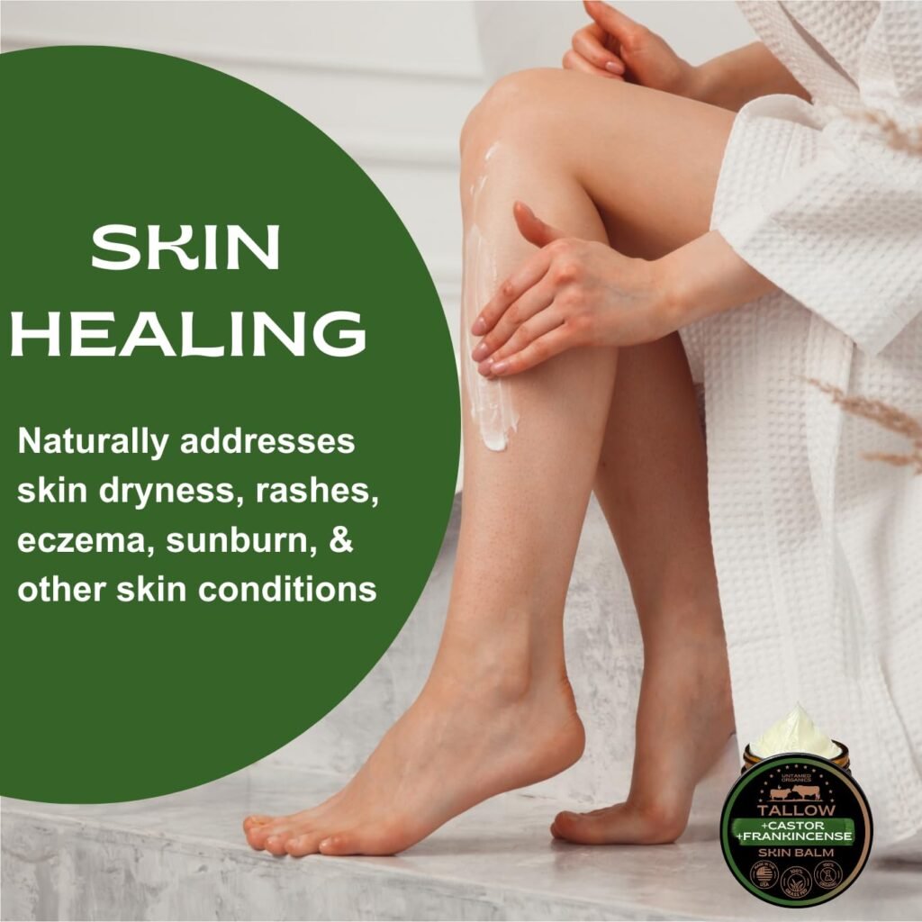 Handmade Tallow, Castor Oil, and Frankincense Oil Skin Balm - 100% Grass-Fed Tallow for Skin Care - Face  Body Moisturizer for Sensitive Skin, Eczema All-Purpose Balm - 2 FL. oz.