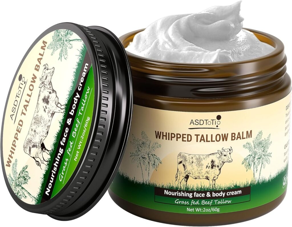 Handmade Whipped Tallow Balm for Skin Care- All Natural Grass Fed Beef Tallow All Purpose Balm,Face and Body Moisturizing Cream, Tallow Balm For Dry Skin- 2 oz