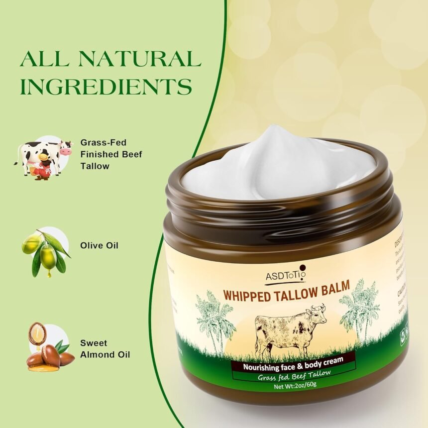 Handmade whipped tallow balm for skin care all natural grass fed beef tallow all purpose balmface and body moisturizing 1 5