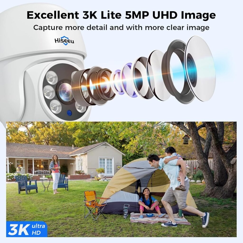 Hiseeu 3K PTZ Wired Security Camera System Outdoor 360°View with Alarm Spotlight, Audio,8CH 5MP DVR,8PCS CCTV Cameras,3TB HDD,Person/Vehicle Detection,100FT Night Vision,24/7 Record,Smart Playback