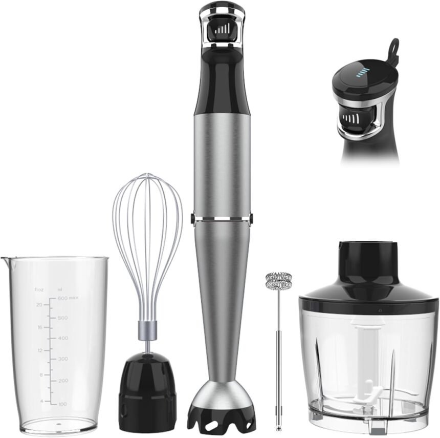 Immersion blender handheld corded hand blenders set 1100w trigger variable speed 5 in 1 stick emulsifier with chopper wh