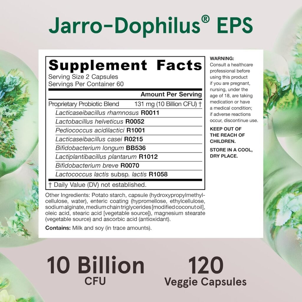 Jarrow Formulas Probiotics 10 Billion CFU - Probiotic Supplement Capsules for Gut Health for Women and Men, 120 Veggie Capsules, Up to 60 Days