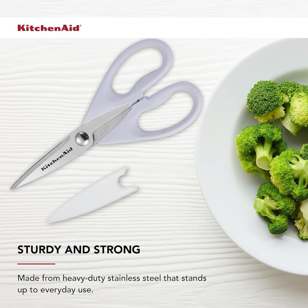 KitchenAid All Purpose Kitchen Shears with Protective Sheath Durable Stainless Steel Scissors, Dishwasher Safe, Soft Grip Comfort Handle, 8.72 Inch, Black