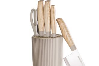 Knife set astercook 6 piece khaki kitchen knife set non stick stainless steel knife block set anti rust dishwasher safe