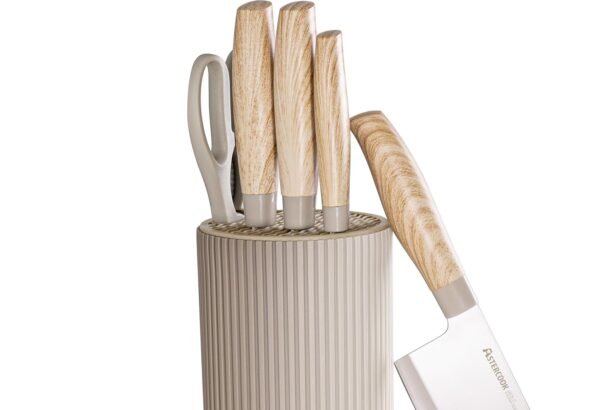 Knife set astercook 6 piece khaki kitchen knife set non stick stainless steel knife block set anti rust dishwasher safe