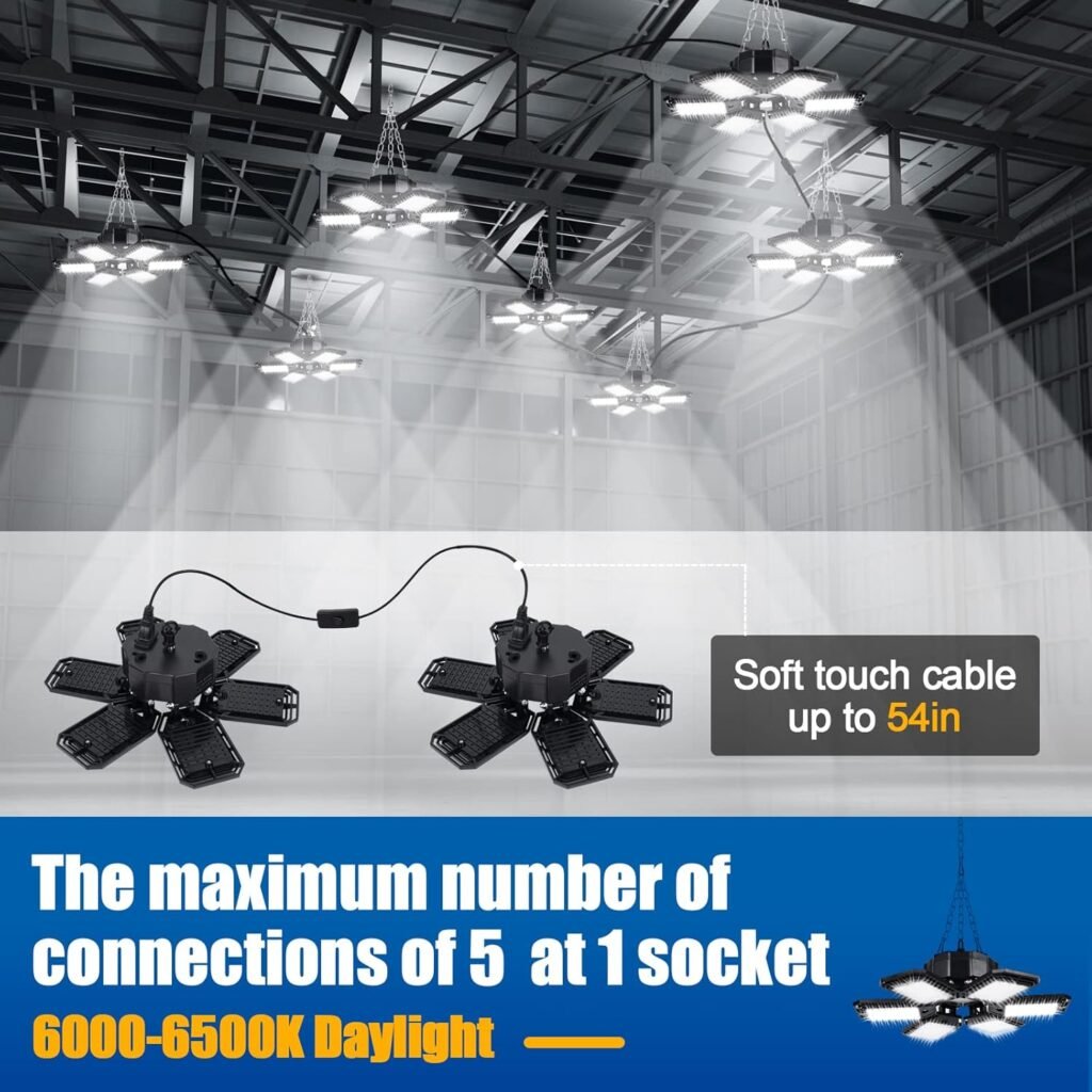 LED Garage Lights Bulb 2 Pack 180W 18000LM 6500K Led Shop Light with 6 Plus 1 Deformable Panels Basement Barn Ceiling Lights for E26/E27