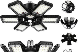 Led garage lights bulb 2 pack 180w 18000lm 6500k led shop light with 6 plus 1 deformable panels basement barn ceiling li