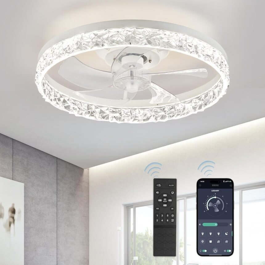 Lediary 20 modern ceiling fans with lights and remote dimmable low profile ceiling fan flush mount ceiling fan stepless 