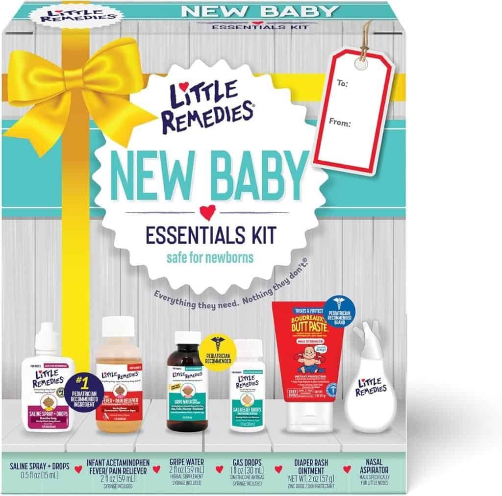 Little Remedies, New Baby Essentials Kit, 6 Newborn Essentials, Saline Nasal Spray, Gas Relief Drops, Gripe Water, Fever Reliever,  Diaper Ointment