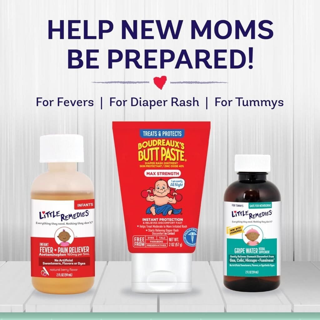 Little Remedies, New Baby Essentials Kit, 6 Newborn Essentials, Saline Nasal Spray, Gas Relief Drops, Gripe Water, Fever Reliever,  Diaper Ointment
