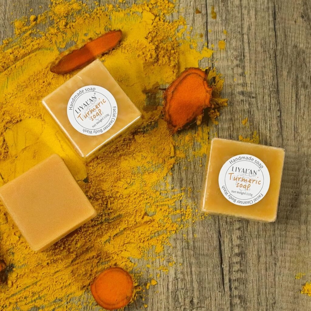 LIYALAN Turmeric Soap Bar for Face Body Smooth Skin,Deep Cleansing, Natural Vegan Handmade Soap Sensitive Skin Formula