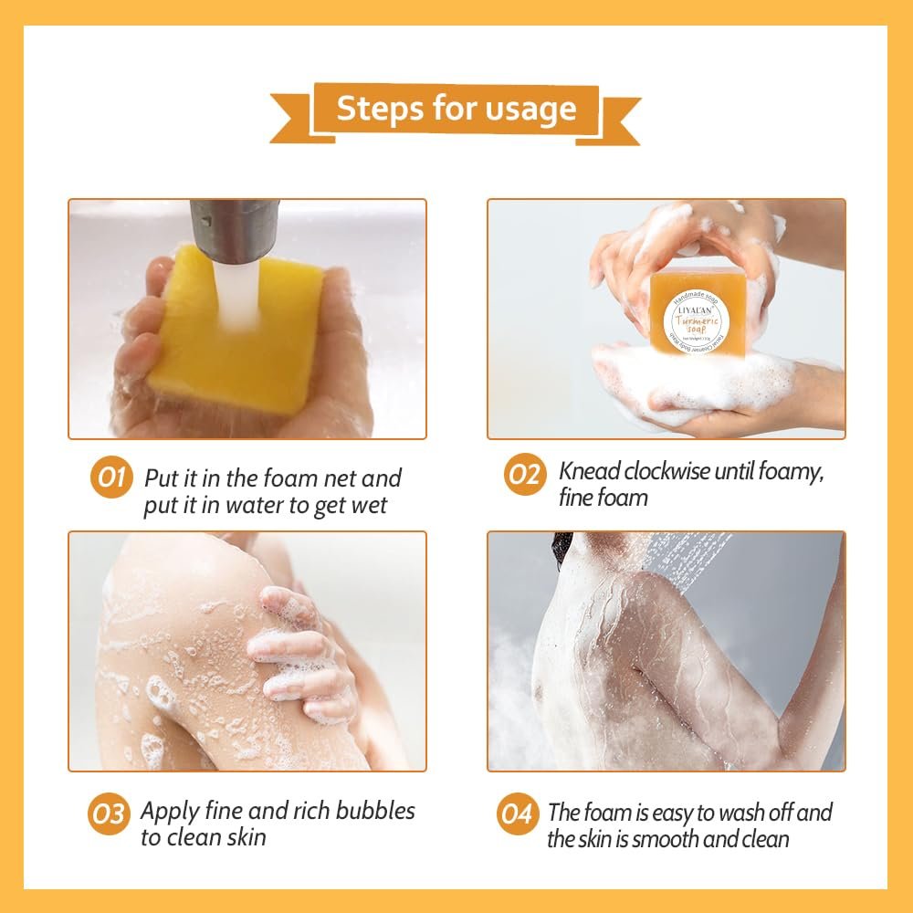 LIYALAN Turmeric Soap Bar for Face Body Smooth Skin,Deep Cleansing, Natural Vegan Handmade Soap Sensitive Skin Formula