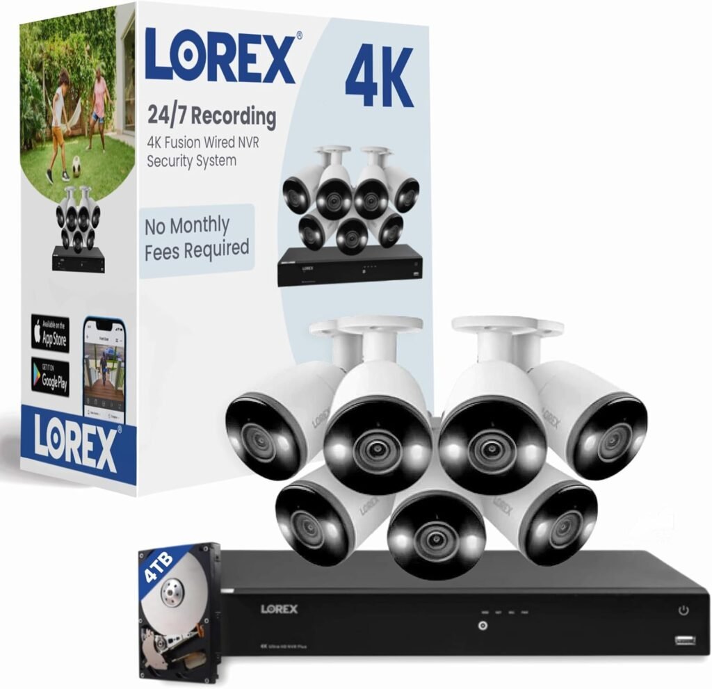 Lorex Fusion 4K PoE Outdoor/Indoor Smart Home Security Camera System, 4TB NVR, White – 7 Bullet IP Cameras, 16 Channel (Wired  Fusion WiFi) Monitoring, Color Night Vision, Smart Motion Detection Plus