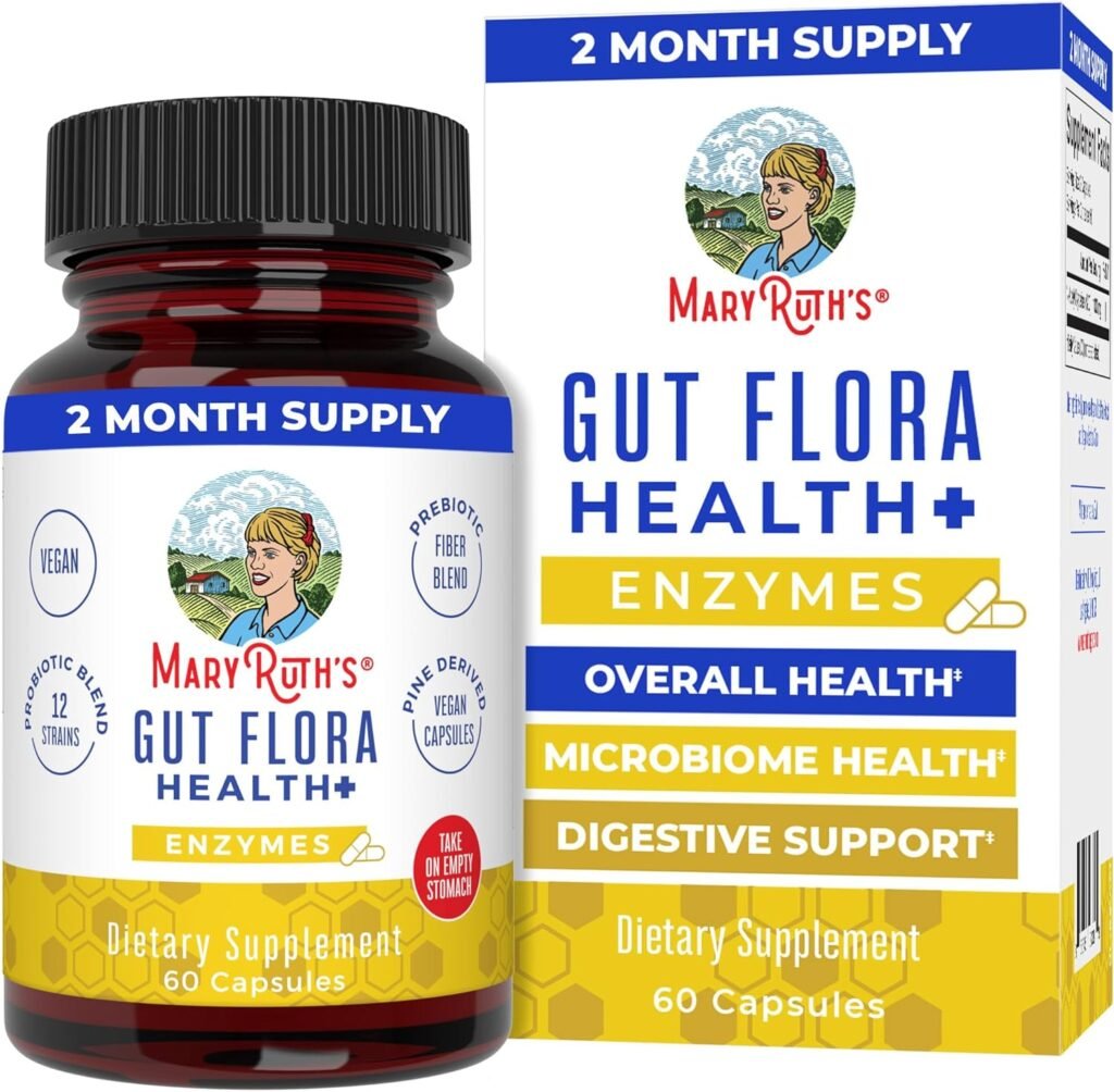 MaryRuth Organics Gut Flora Health+ Enzymes | Up to 2 Month Supply | Prebiotic Probiotic Digestive Enzymes Blend for Healthy Gut Biome  Digestive Support | Gastrointestinal Health | 60 Capsules
