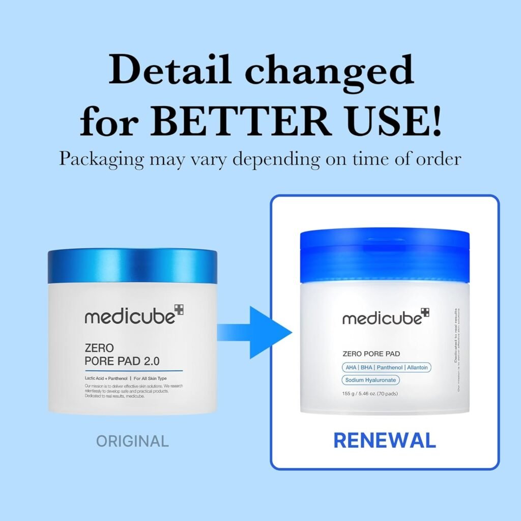 Medicube Zero Pore Pads 2.0, Dual-Textured Facial Toner Pads for Exfoliation and Pore Care with 4.5% AHA Lactic Acid  0.45% BHA Salicylic Acid, Ideal for All Skin Types, Korean Skin Care (70 Pads)