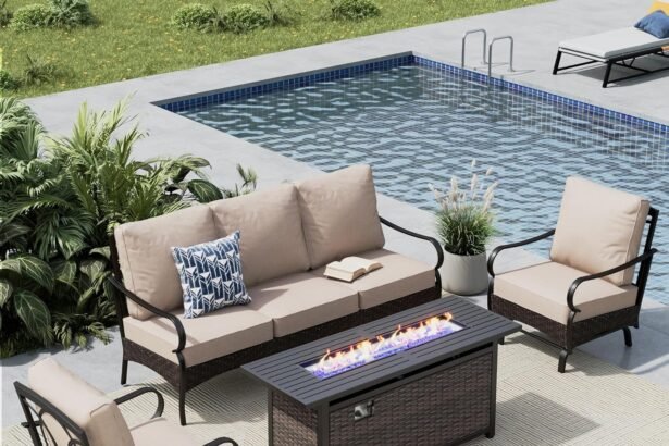 Mfstudio 4 pieces outdoor patio furniture set metal outdoor conversation sofa rattan wicker patio sectional sofa set wit