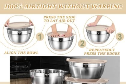 Mixing bowls with airtight lids set 26pcs stainless steel khaki bowls with grater attachments non slip bottoms kitchen g 1