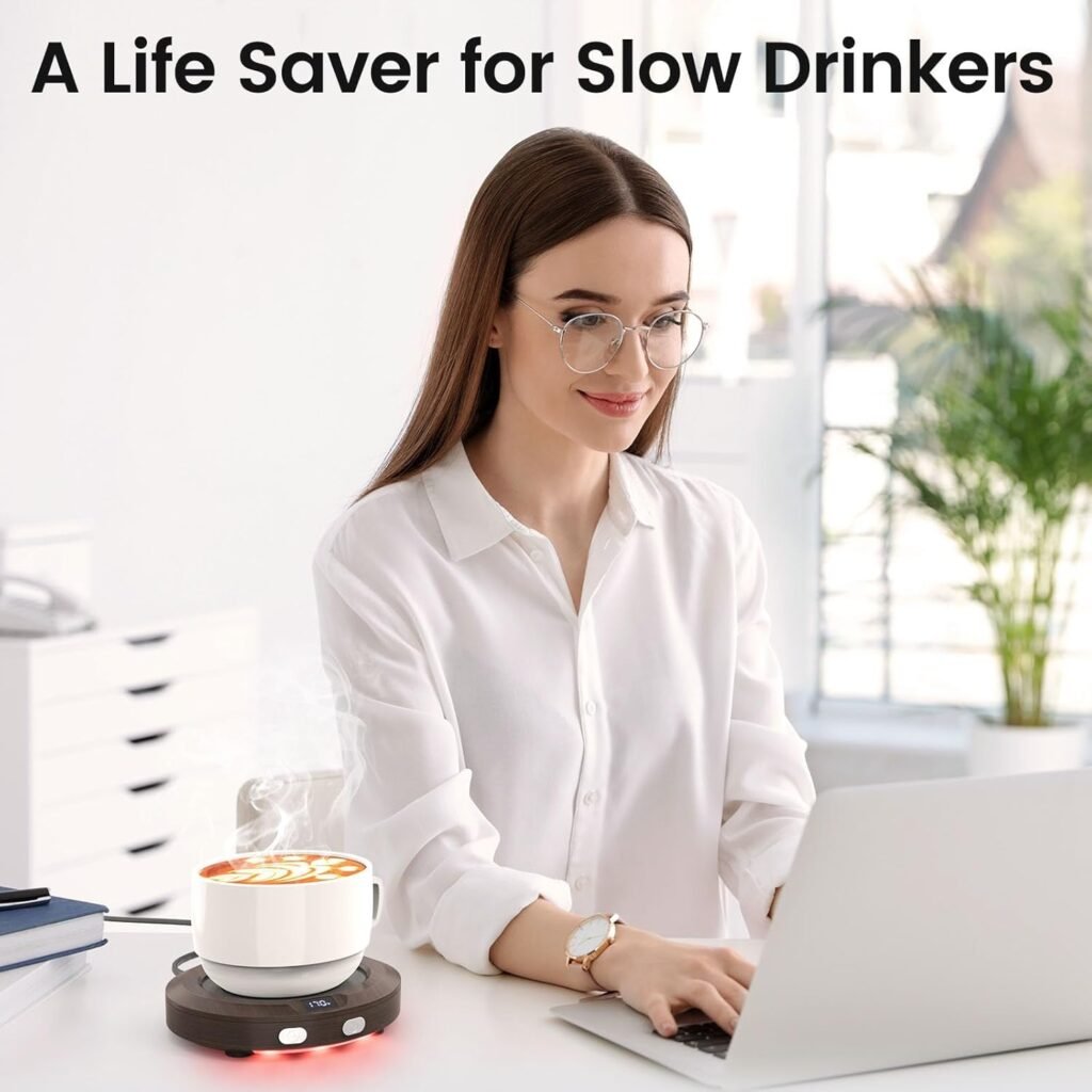 Mug Warmer, Coffee Warmer for Desk, Coffee Cup Warmer with 3 Temp Settings and Ambient Light, 2-12H Timer, 30W