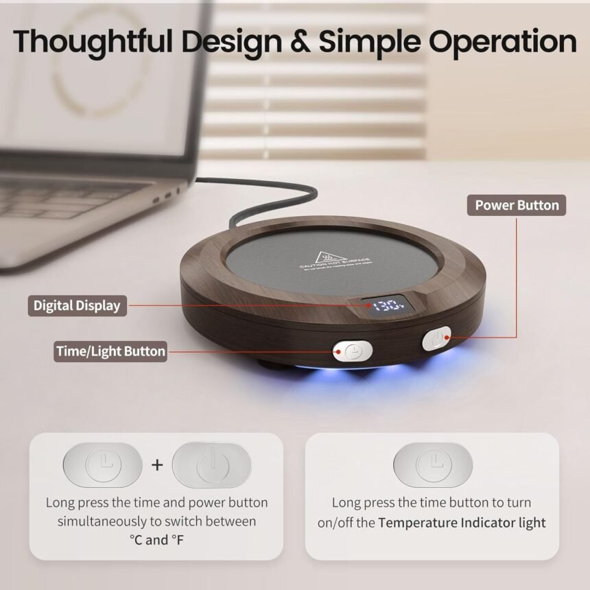 Mug warmer coffee warmer for desk coffee cup warmer with 3 temp settings and ambient light 2 12h timer 30w 3