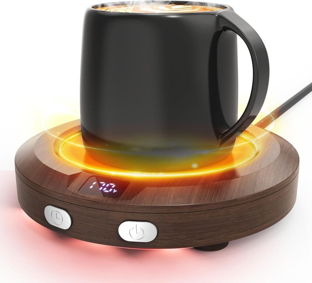 Mug Warmer, Coffee Warmer for Desk, Coffee Cup Warmer with 3 Temp Settings and Ambient Light, 2-12H Timer, 30W