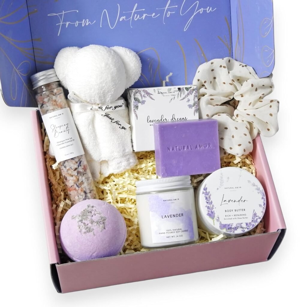 Natural Amor Handmade Spa Gift Set, Relaxing 5pcs Self Handmade Skin Care Sets Gift Package for Women, Birthday Gift, Natural Gift Idea,Spa Gifts for Women