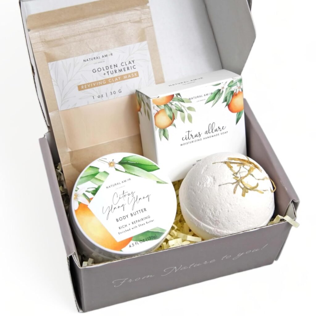Natural Amor Handmade Spa Gift Set, Relaxing 5pcs Self Handmade Skin Care Sets Gift Package for Women, Birthday Gift, Natural Gift Idea,Spa Gifts for Women