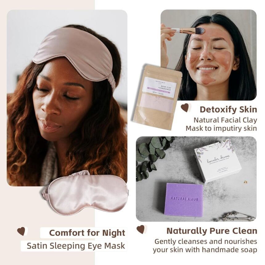 Natural amor handmade spa gift set relaxing 5pcs self handmade skin care sets gift package for women birthday gift natur 4