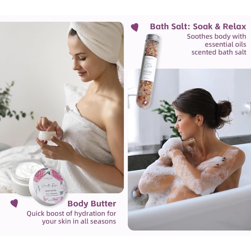 Natural Amor Lavender Spa Gifts for Women, 5pcs Handmade Spa Gift Box for Women, Birthday Gift for Women, Self Care Gift, Thank you Gift for Mother Day