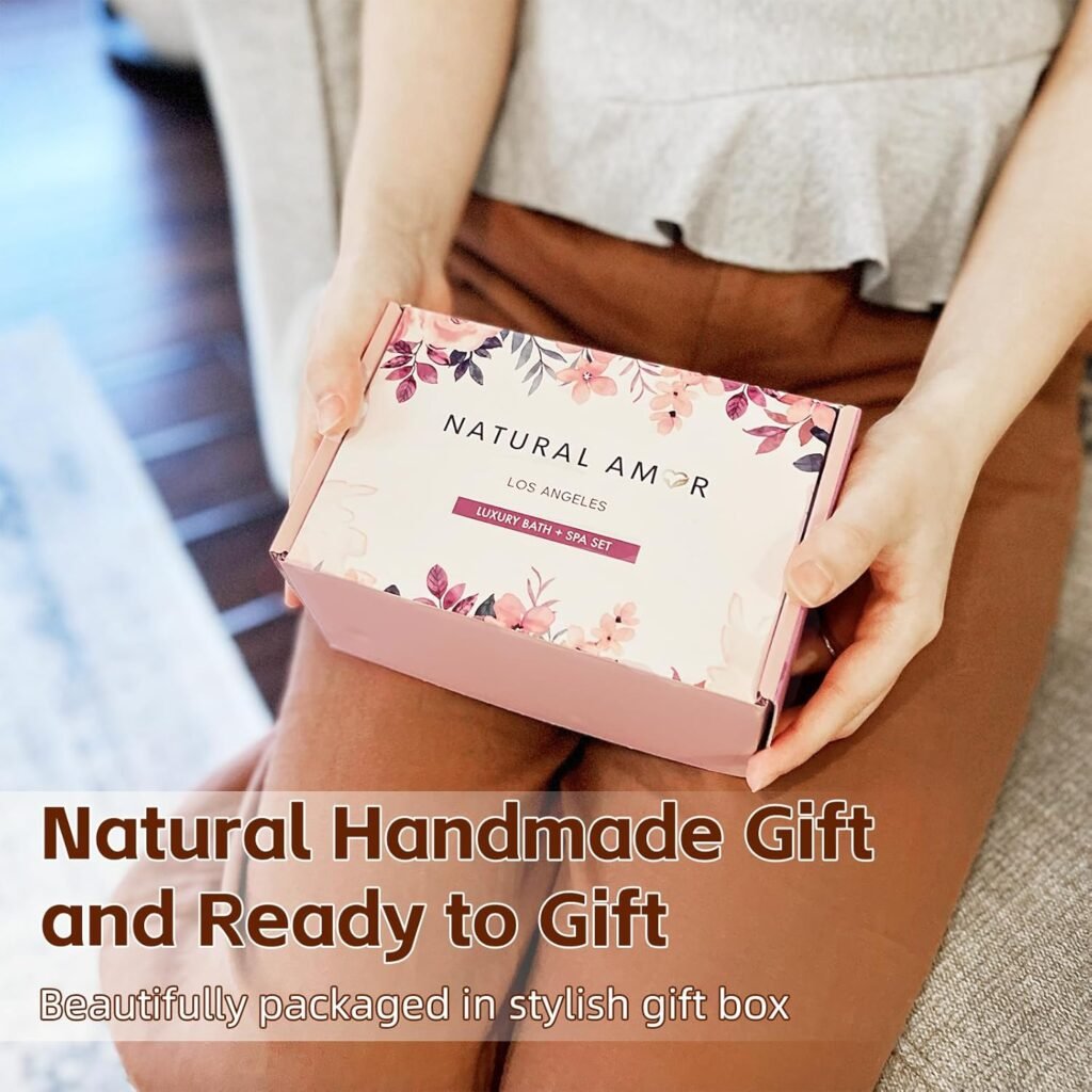 Natural Amor Lavender Spa Gifts for Women, 5pcs Handmade Spa Gift Box for Women, Birthday Gift for Women, Self Care Gift, Thank you Gift for Mother Day