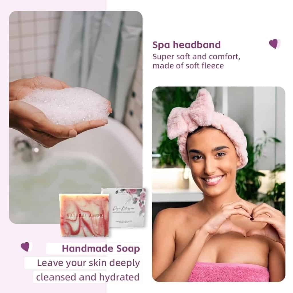 Natural Amor Lavender Spa Gifts for Women, 5pcs Handmade Spa Gift Box for Women, Birthday Gift for Women, Self Care Gift, Thank you Gift for Mother Day