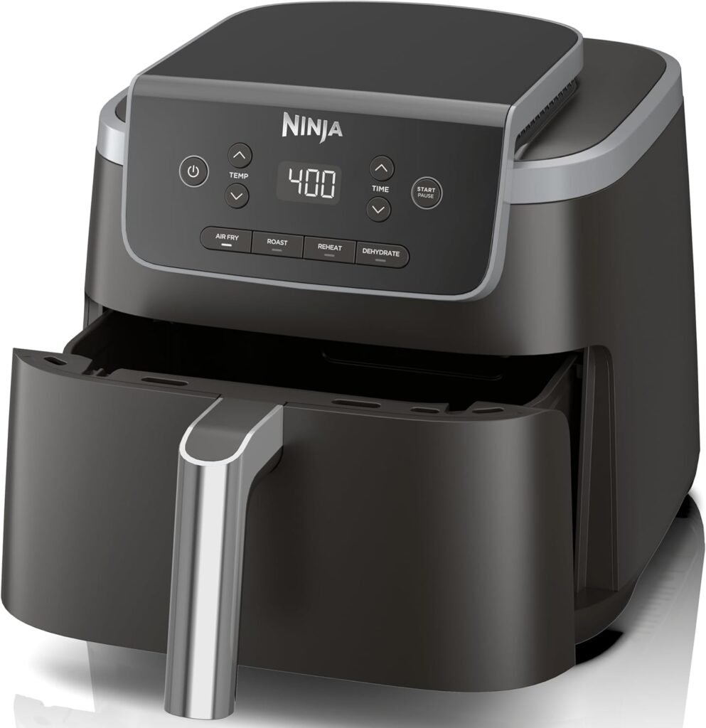 Ninja Air Fryer Pro 4-in-1 with 5 QT Capacity, Air Fry, Roast, Reheat, Dehydrate, Air Crisp Technology with 400F for hot, 120 Volts, Nonstick Basket  Crisper Plate, Grey, AF141