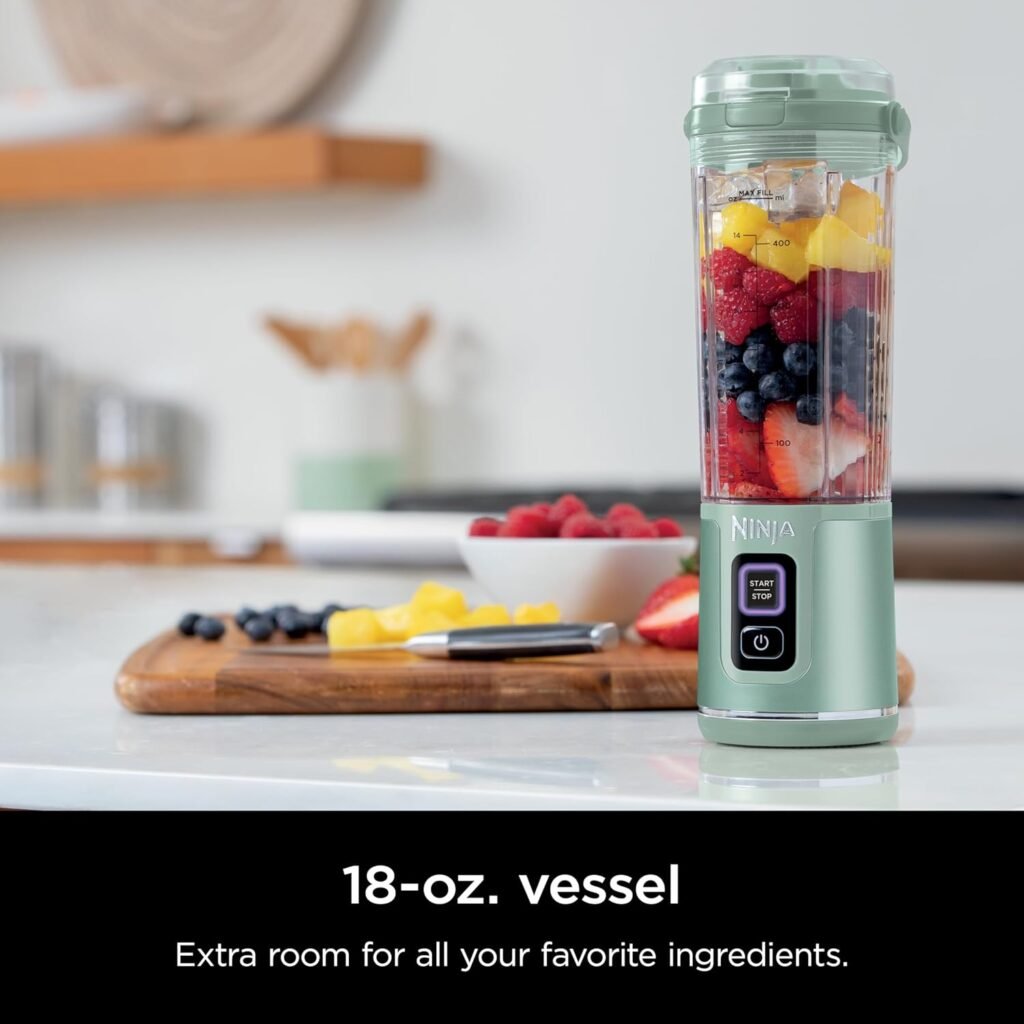 Ninja BC151EM Blast Portable Blender, Cordless, 18oz. Vessel, Personal Blender-for Shakes  Smoothies, BPA Free, Leakproof-Lid  Sip Spout, USB-C Rechargeable, Dishwasher Safe Parts, Forest Green