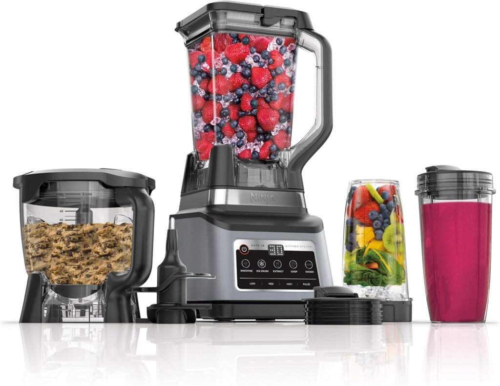 Ninja BN801 Professional Plus Kitchen System, 1400 WP, 5 Functions for Smoothies, Chopping, Dough  More with Auto IQ, 72-oz.* Blender Pitcher, 64-oz. Processor Bowl, (2) 24-oz. To-Go Cups, Grey