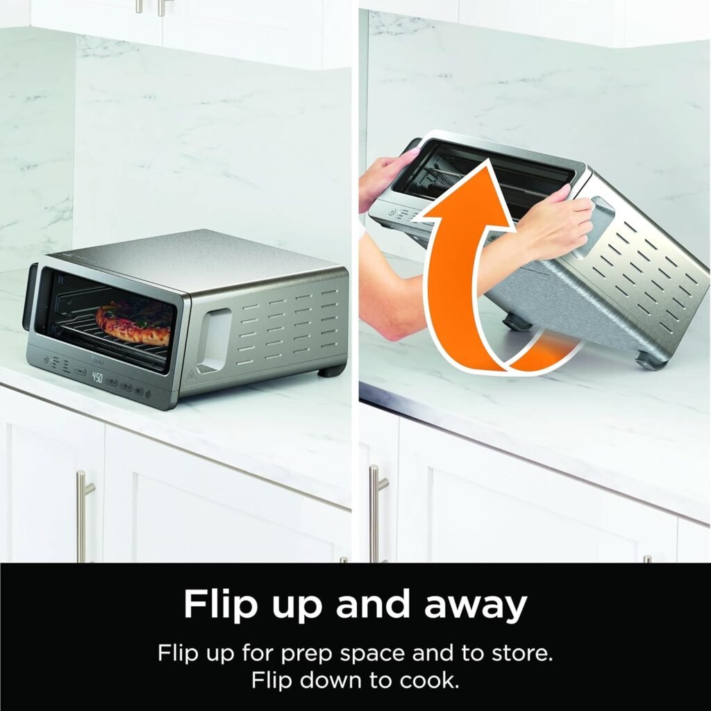 Ninja Flip Toaster OvenAir Fryer, 8-in-1 Functionality, Flip UpAway Capability for Storage Space, LargeCapacity, Air Fry Basket, SheetPan, Wire RackRemovable Crumb Tray, Stainless,1800 watts, SP151
