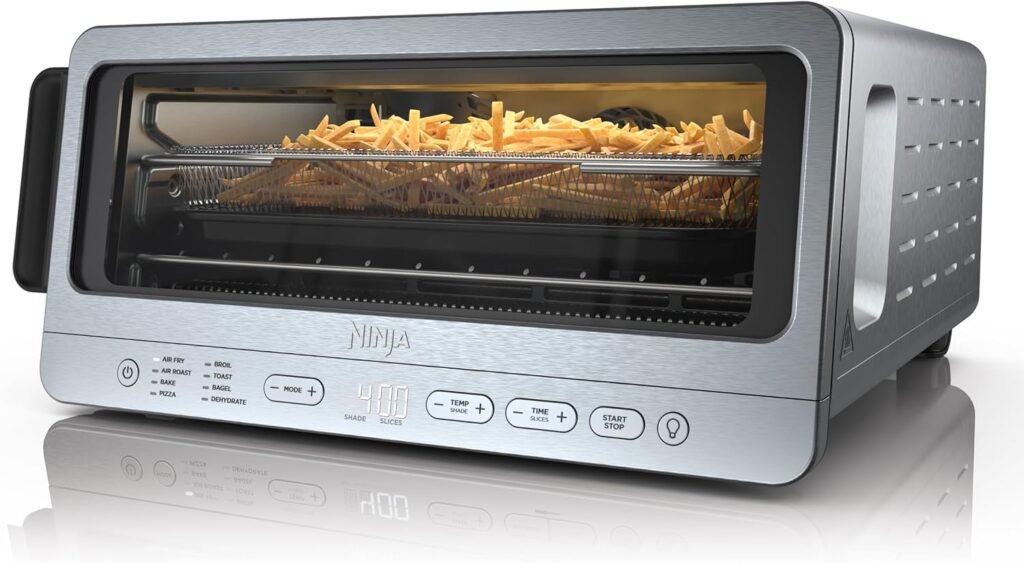 Ninja Flip Toaster OvenAir Fryer, 8-in-1 Functionality, Flip UpAway Capability for Storage Space, LargeCapacity, Air Fry Basket, SheetPan, Wire RackRemovable Crumb Tray, Stainless,1800 watts, SP151