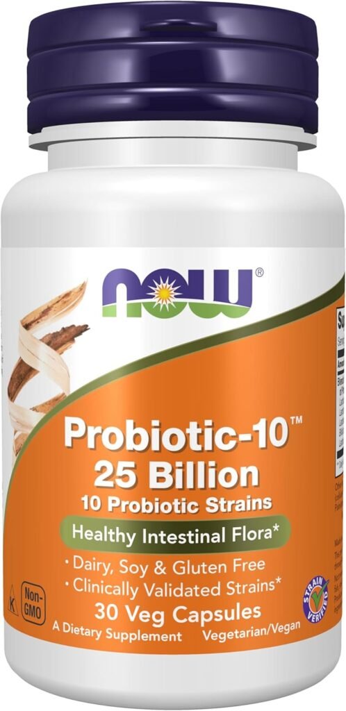 NOW Foods Supplements, Probiotic-10™, 25 Billion, with 10 Probiotic Strains, Dairy, Soy and Gluten Free, Strain Verified, 100 Veg Capsules