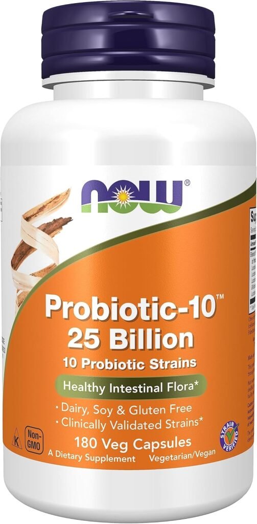 NOW Foods Supplements, Probiotic-10™, 25 Billion, with 10 Probiotic Strains, Dairy, Soy and Gluten Free, Strain Verified, 100 Veg Capsules