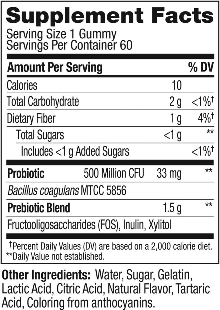 OLLY Probiotic + Prebiotic Gummy, Digestive Support and Gut Health, 500 Million CFUs, Fiber, Adult Chewable Supplement for Men and Women, Peach, 30 Day Supply - 30 Count