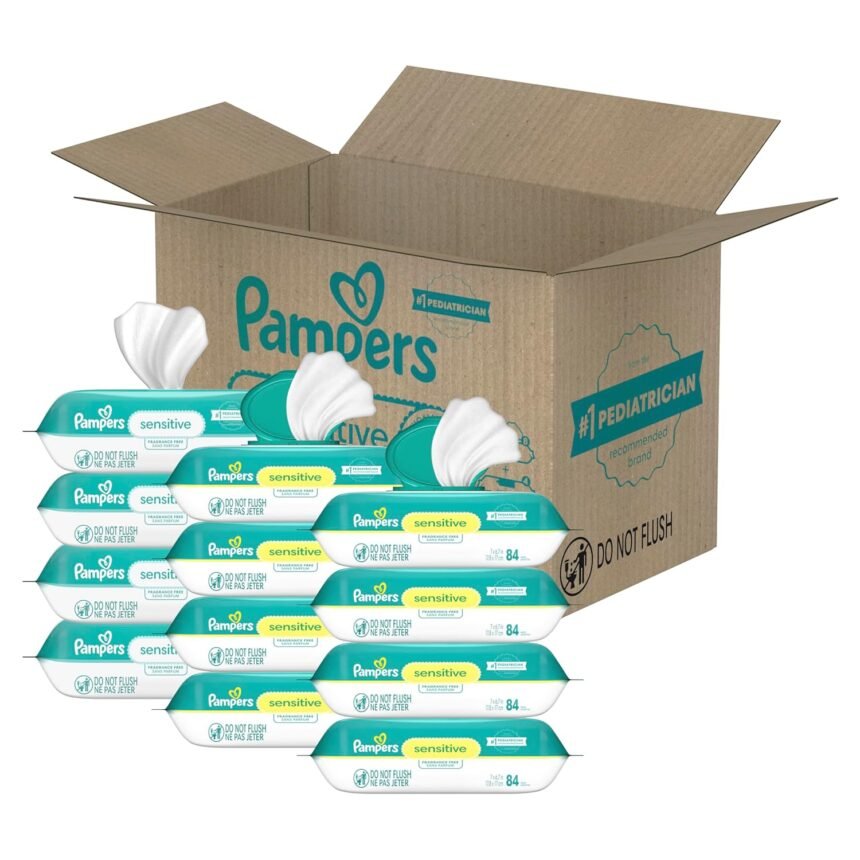 Pampers sensitive baby wipes water based hypoallergenic and unscented 8 flip top packs 4 refill packs 1008 wipes total