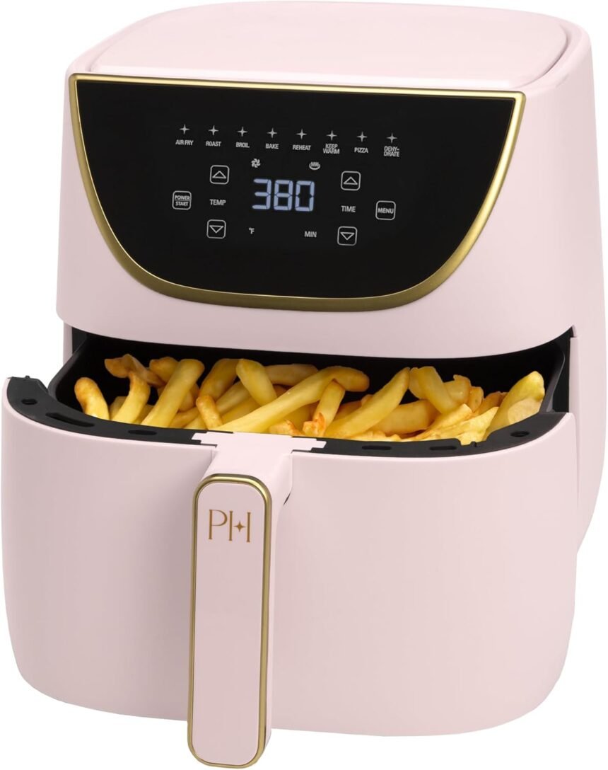 Paris hilton air fryer large 6 quart capacity nonstick made without pfas touchscreen display 8 in 1 air fry roast broil