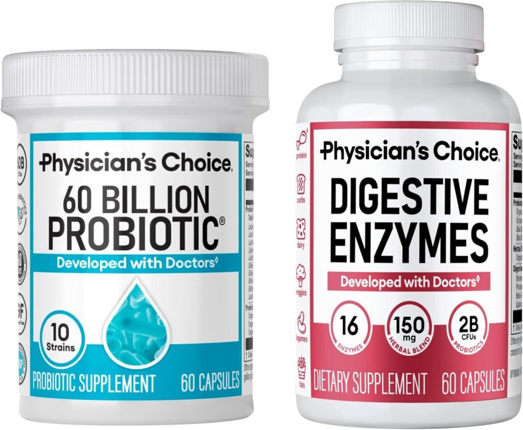 Physicians CHOICE - Optimal Gut Health Bundle: 60 Billion Probiotics 60ct + Digestive Enzymes for Digestive Comfort and Immune Support