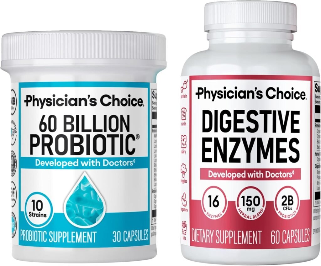 Physicians CHOICE - Optimal Gut Health Bundle: 60 Billion Probiotics + Digestive Enzymes for Digestive Comfort and Immune Support