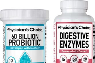 Physicians choice optimal gut health bundle 60 billion probiotics digestive enzymes for digestive comfort and immune sup